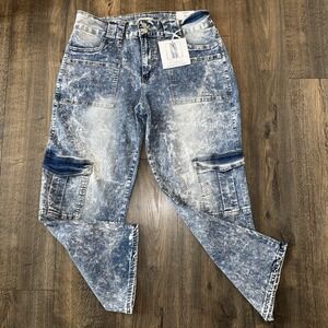 Blue Turtle Women's Sz 22 Cargo Jeans Distressed Baggy Utility Wide Leg‎ Pockets